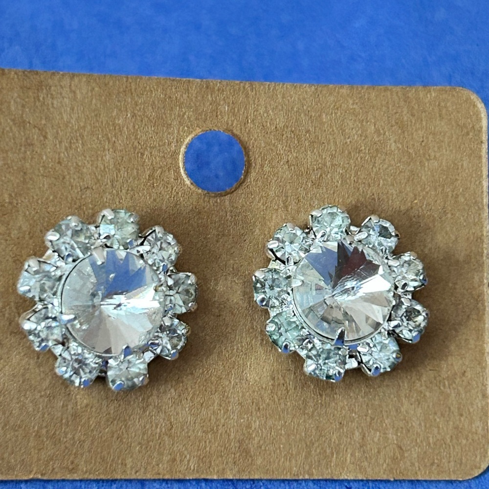 5/$25 Elegant Silver Crystal Stud Earrings 12mm